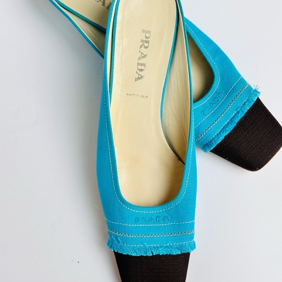 Prada Women's Turquoise and Black Mules - Picture 5 of 6